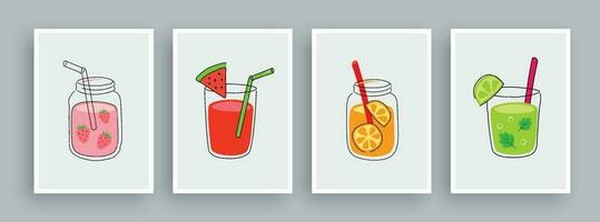 Wall art with cold drink in doodle style background. vector