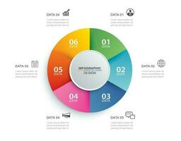 Infographics circle timeline with 6 number data template. Vector illustration abstract background.