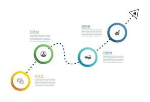 Infographics circle step timeline business with 4 number data template. Vector illustration abstract background.