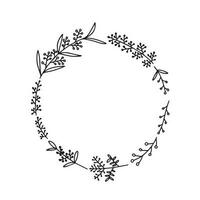 Vector wreath with doodle flowers. Hand drawn wreath with many summer flowers isolated