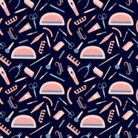 Vector manicure tools seamless pattern. Different manicure salon instruments pattern. UV lamp, scissors and nail polish vector illustration