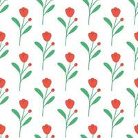 Seamless pattern with red flower. Modern flat cartoon style. vector
