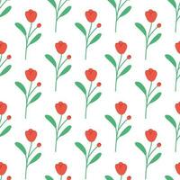 Seamless pattern with red flower. Modern flat cartoon style. vector