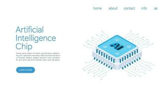 Landing page template ai cpu digital technology. artificial intelligence computer. Abstract futuristic hitech style. computing processor board chip wallpaper. Isometric vector. vector