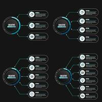 vector infografía conjunto modelo con etiqueta, integrado círculos en oscuro antecedentes. negocio concepto con 3, 4, 5 5 y 6 6 opciones