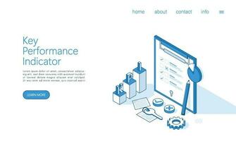 Landing page KPI Key Performance Indicator. Isometric Concept of Business Performance Strategy and Analysis. vector