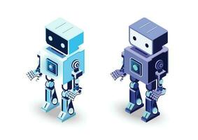 Isometric robots. Digital robotic machines. illustrator vector