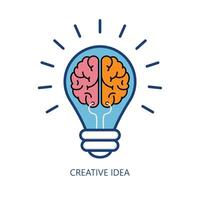 creativo idea logo con cerebro en ligero bulbo aislado en blanco antecedentes. ilustrador vector. vector