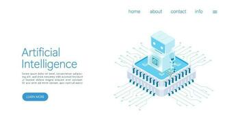 Landing page template ai digital technology. artificial intelligence computer. Abstract futuristic hitech style. computing processor. Isometric vector. vector