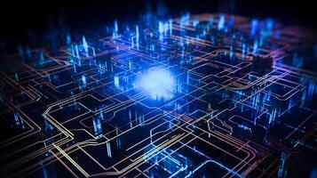 High tech electronic glowing circuit board texture, digital background, photo
