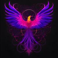 Light neon style art portrait of a phoenix, photo