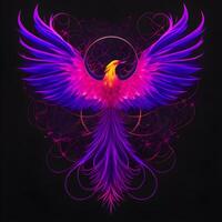 Light neon style art portrait of a phoenix, photo