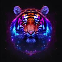 Light neon style art portrait of a tiger. photo