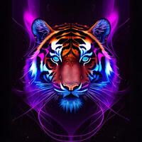 Light neon style art portrait of a tiger. photo