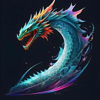 Light neon style art portrait of a Sea Dragon, photo