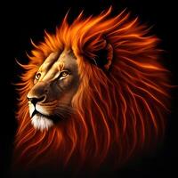neón ligero retrato de un león con un oscuro antecedentes. generativo ai foto