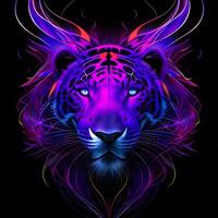 Light neon style art portrait of a jaguar, photo