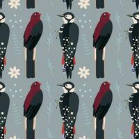 Pattern with woodpecker, trogon bird. vector