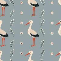 Pattern with stork bird. vector