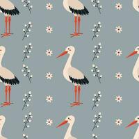 Pattern with stork bird. vector