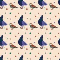 Pattern with sparrow, dove, pigeon bird. vector