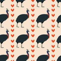 Pattern with cassowary bird. vector