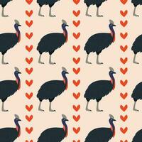 Pattern with cassowary bird. vector