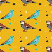 Pattern with sparrow, coraciiformes  bird. vector