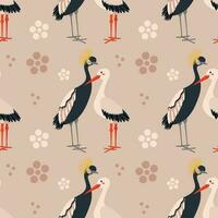 Pattern with stork, crane bird. vector