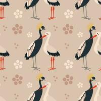 Pattern with stork, crane bird. vector