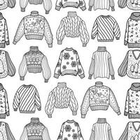 Winter clothing seamless pattern in doodle style hand drawn illustration vector