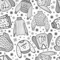 Winter clothing seamless pattern in doodle style hand drawn illustration vector