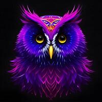Light neon style art portrait of a owl, photo