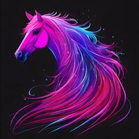 Light neon style art portrait of a horse, photo