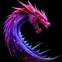 Light neon style art portrait of a dragon, photo