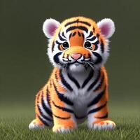linda minúsculo pequeño Tigre cachorro , generativo ai foto