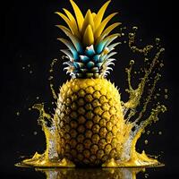 Amazing pineapple with water splash and drops isolated, photo