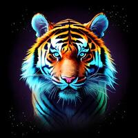 Light neon style art portrait of a tiger. photo