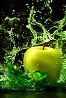 Flying a Apple slices with water splashing, photo