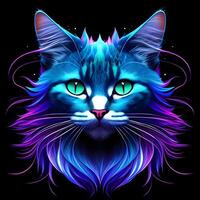 Light neon style art portrait of a cat, photo