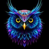 Light neon style art portrait of a owl, photo