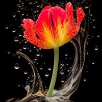 Amazing Tulip with water splash and drops, photo