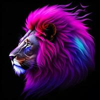 Light neon style art portrait of a lion, photo