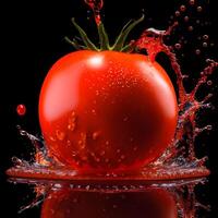 Amazing Tomato with water splash and drops isolated, photo