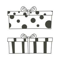 Set of simple vector cartoon icons. Collection of gift boxes for the holiday with ribbon and bow. Decoration with wrapping paper.