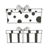 Set of simple vector cartoon icons. Collection of gift boxes for the holiday with ribbon and bow. Decoration with wrapping paper.