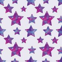 Vector seamless abstract pattern. Purple star silhouettes in different sizes, decorated with wavy gradient shapes. Decoration for background, wallpaper or wrapping paper.