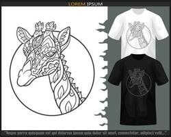 Giraffe head mandala arts isolated on black and white t shirt. vector