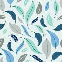 Blue and green flat organic leaves in different shapes. Vector seamless floral monochrome pattern.