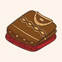 Vector isolated autumn doodle illustration. A stack of warm folded knitted jumpers or patterned pullovers.